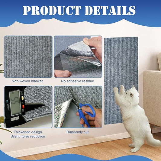 Cat Scratching Mat, Trimmable Cat Scratch Couch Furniture Protector Self-Adhesive Cat Scratch Pad DIY Climbing Cat Scratcher Carpet for Furniture, Wall Protector (Dark Grey, 78.7"x15.8")
