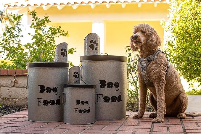 Small Dog 20lb Pet Food Storage Canister Dog Bin with Scoop – Durable & Airtight for Freshnesss, Minimalist Design & Recyclable, Small Metal Container for Kitchen Countertop