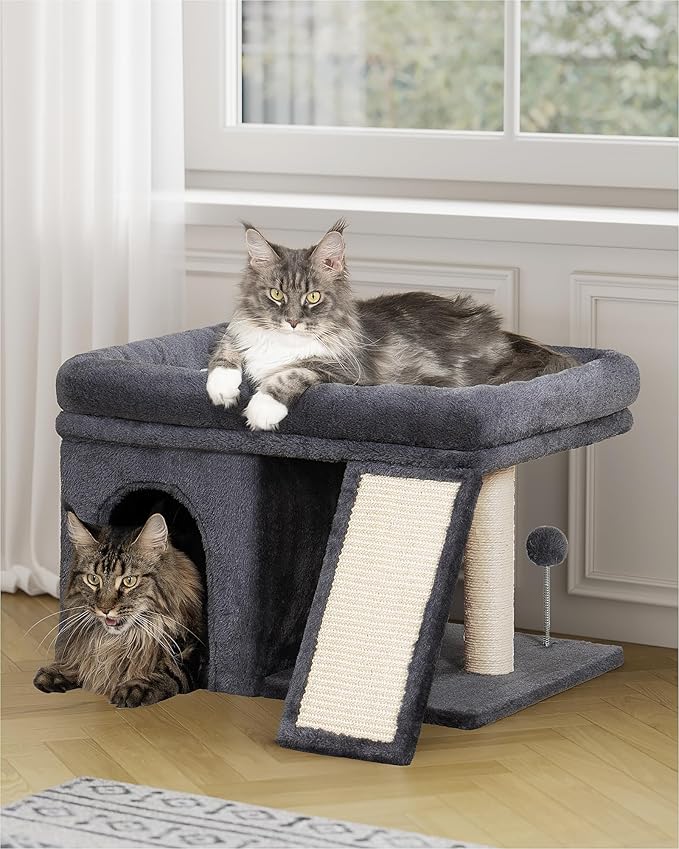 XL Cat Tree Tower for Large Adult Cats 20 lbs+, 25in Perch Bed, Condo Cave for Indoor Medium Kittens, 2 Scratchers, Extra Large Platform