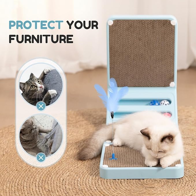 Cat Scratching Board Kitten Scratching Ball Wall Scratchers for Indoor Cats L Shaped Cat Scratcher Cats with Scratcher Pads Blue