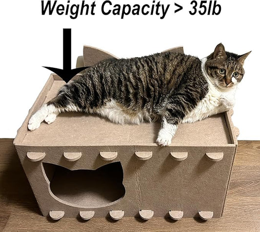 Cat House Cat Ear Design, Large Spacious Cozy Indoor Cat Bed Cave, Scratch Resistant Strong Thick Premium Felt Condo, Fun Hideaway for Multiple Cats, Up to 35LB, 21.5x13x11.6 inches (Beige)