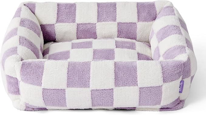Lesure Cute Dog Bed for Small Dogs - Washable Puppy Beds,Cozy Rectangle Orthopedic Pet Sofa with Jacquard Shaggy Plush & Anti Slip Bottom,25x21x7inches