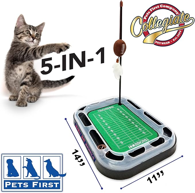 Cat Scratching Toy NCAA Louisville Cardinals Football Field Cat Scratcher Toy + Interactive Cat Ball Bell in Tracks. 5-in-1 CAT Toy: Cat Wand Poll + Catnip Filled Plush Football & Feathers