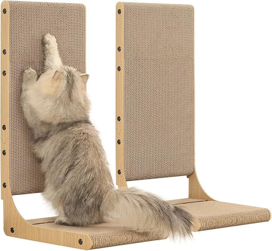 2-Pack Cat Scratching Board, 25.6'' Tall Cardboard L Shape Vertical Cat Scratchers for Indoor Cats, Cat Scratching Post for Wall and Couch, Large