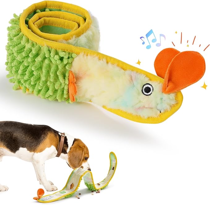 Nocciola EEL Squeaky Dog Toy, Tough No Stuffing Toy for Tug of War, Puppy Interactive Puzzle Fun to Keep Them Busy, Cognitive Crinkle Dog Toy for Large Medium Small Breed, Yellow
