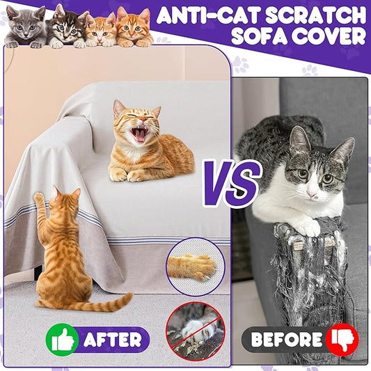 Cat Scratch Furniture Protector - Anti-Slip, Waterproof Sofa Cover to Keep Cats Off, Pet-Friendly Couch Protectors for 3 Cushion Couch, Beige Anti-Scratch Couch Cover for Pets and Kids 118"X91"Beige