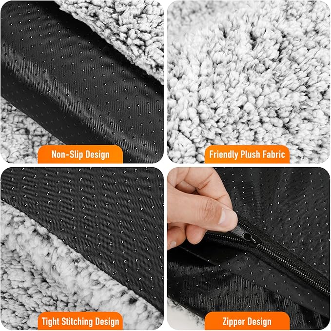 Self Warming Pet Bed for Cats & Dogs, Heated Pet Mat, 2.0 Upgraded Dual-Layer Thermal Foil Heating Pad, Plush Self-Heating Bed for Crate, Floor, with Removable Washable Cover, Non-Slip, Gray, 18"x27"