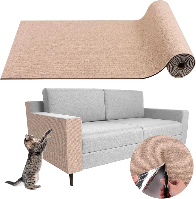 Climbing Cat Scratcher Mat Trimmable Cat Scratching Post Carpet 78.7’’x15.8’’ Self Adhesive Carpet Mat Pad Replacement for Cat Tree Shelves Post Couch Wall Furniture Steps DIY Protector (Beige)