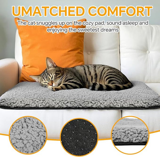 Self Warming Cat Bed Self Heating Cat & Dog Pad - Waterproof Heated Thermal Mat, Non-Slip, Washable for Senior Pets, Kittens, Dogs, Indoor/Outdoor Use, Non-Electric (Grey, 24" X 18")