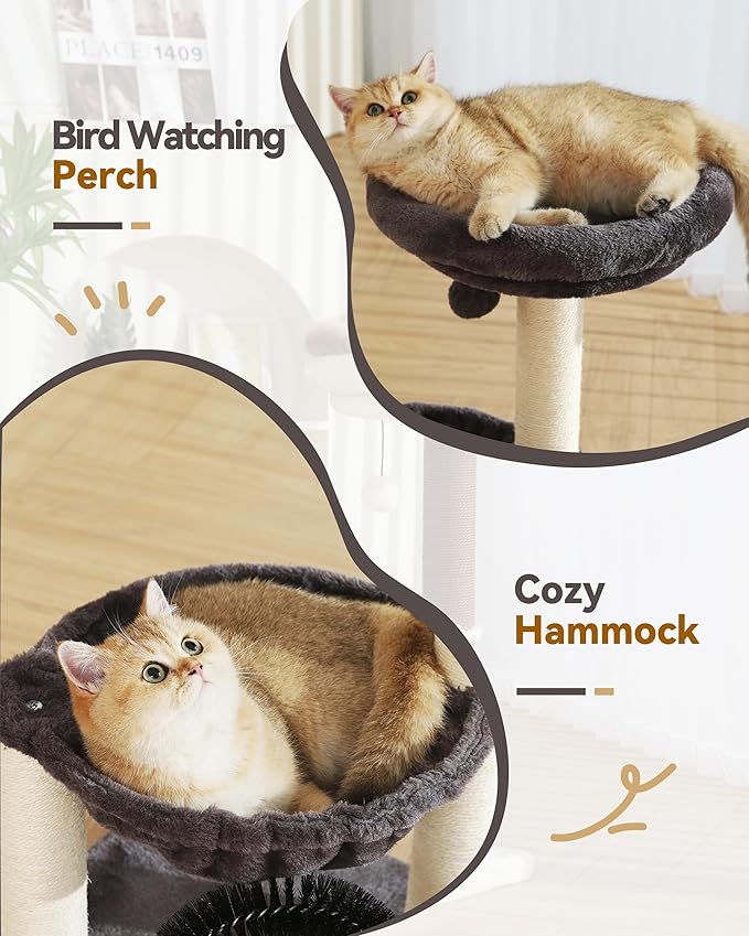 HOOPET Cat Tree Tower for Indoor Cats, 27.8 Inches Multi-Level Cat Tree with Scratching Posts Plush Basket & Perch for Play Rest, Cat Activity Tree with Dangling Ball for Kittens/Small Cats