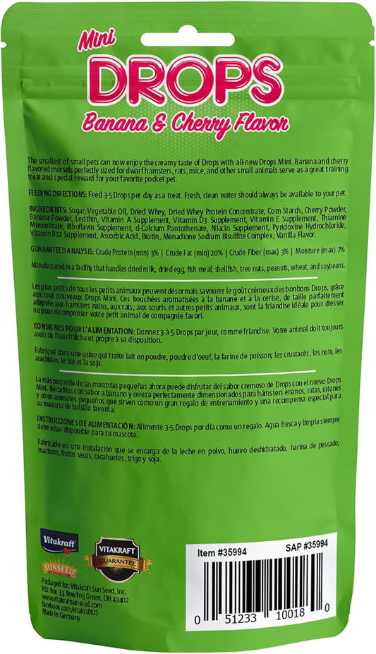 Vitakraft Drops Mini Banana and Cherry Flavor Dwarf Hamster Rat and Mouse Treat 2.5 oz