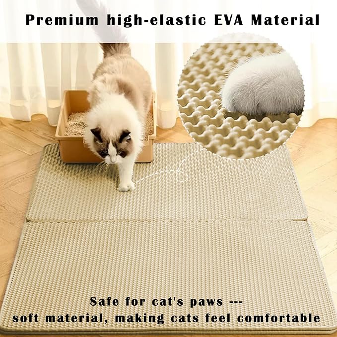 HCY&WLD 2-Pack Cat Litter Mat, Double Layer Honeycomb Waterproof Urine Proof Non-slip Litter Trapping Mat, Less Waste, Easy to Clean Cat Litter Box Mat, Kitty Indoor Supplies (Khaki, 24x18 Inches)