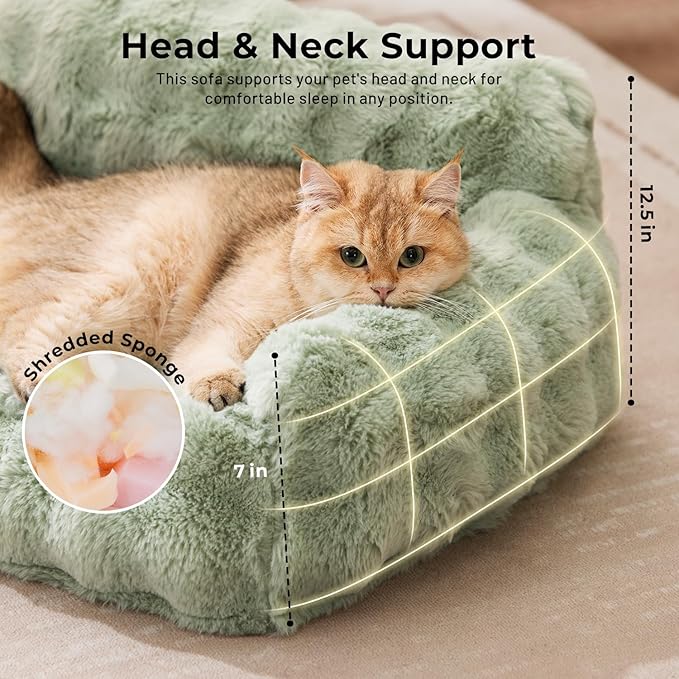 Dog Couch Bed - Fluffy Dog Sofa, Large Orthopedic Pet Sofa Bed with Removable Washable Cover, Faux Fur Calming Cute Pet Couch with Supportive Egg Foam and Non-Slip Bottom, Grey