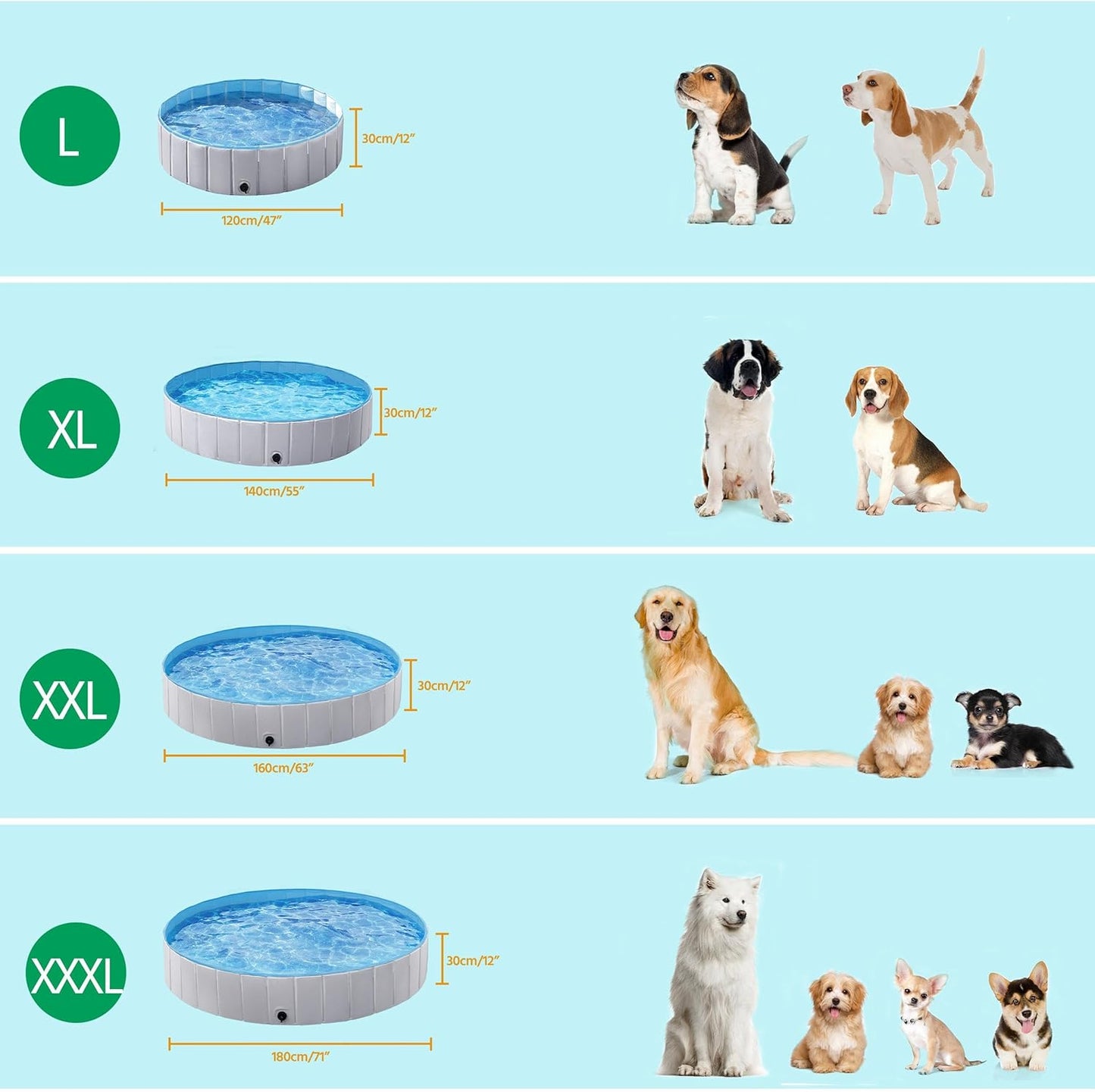 Yaheetech Foldable Dog Pools 71 x 12 Inches Collapsible Hard Plastic Pets Swimming Pool Portable Puppy Bath Tub Cat Shower Pet Wading Pool for Outdoor/Indoor w/Pet Repair Patches, Gray