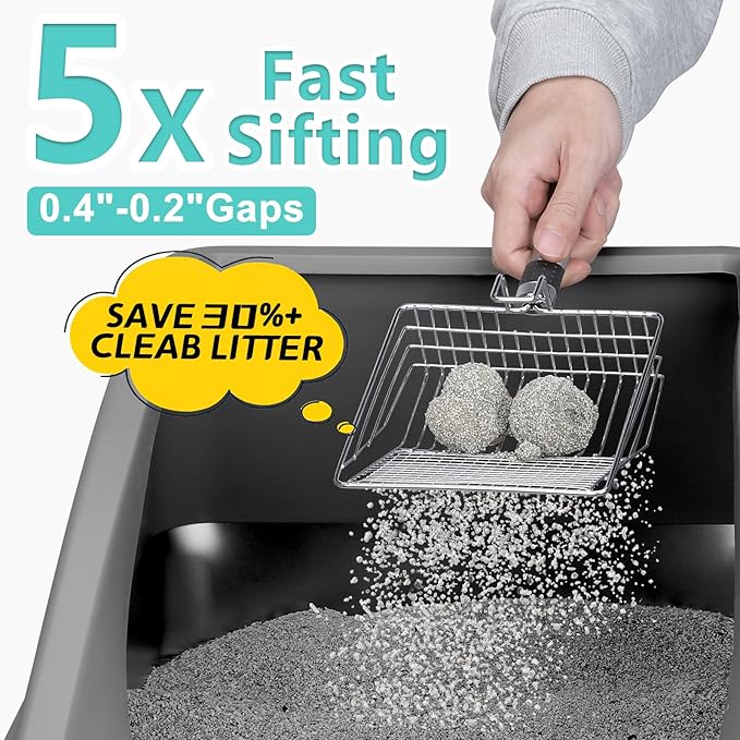 Stainless Steel Litter Box | XL Enclosed Cat Litter Boxes with Lid for Big Cats | High Sided, Anti-Urine Leakage | Non-Stick Bottom & Includes Litter Mat & Metal Scoop (Dark Gray, XX-Large)