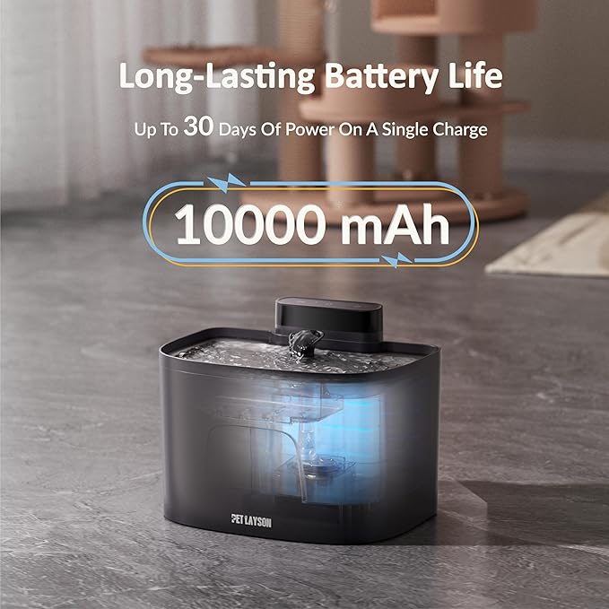 PET LAYSON Pumpless Cat Water Fountain, App Remote Control Smart Cordless Rechargeable Battery Operated, 3.6L/122oz 2.4G Wi-Fi Dog Water Dispenser, 2 Filters,2 Nozzles(Black, M1 Pro)