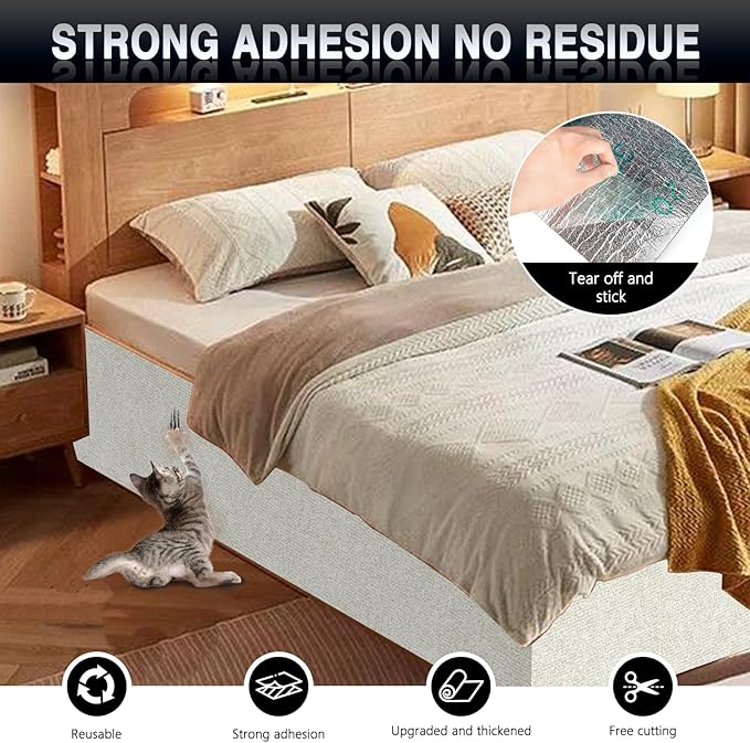 2Pack Total 78.7"x15.8" Cat Scratch Mat for Cat Couch Furniture and Wall Protector | Trimmable Self-Adhesive Carpet Climb Cat Scratcher for Covering Cat Tower and Replacement Pads (Off White)