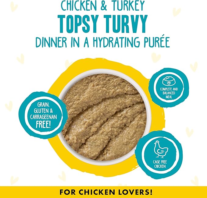 Weruva B.F.F. Play - Best Feline Friend Paté Lovers, Aw Yeah!, Chicken & Turkey Topsy Turvy with Chicken & Turkey, 2.8oz Can (Pack of 12)