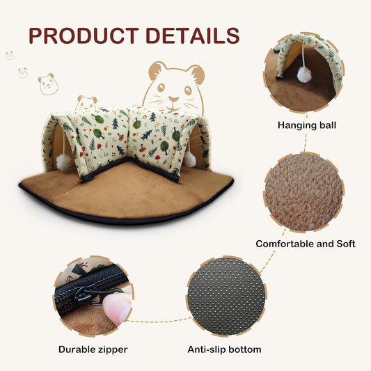 Xymoso Guinea Pig Hideout Tunnel Bed,Removable Guinea Pig Toys,Cozy Small Animal House,Guinea Pig Accessories for Hamsters Chinchillas Dwarf Rabbits Hedgehogs Ferrets