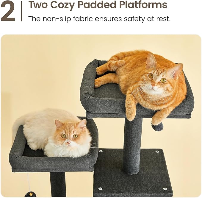 MWPO Large Modern Cat Tree, 70.1-Inch Wood Cat Tower for Indoor Cats, Multi-Level Tall Cat Condo with 2 Padded Perches, Hammock, Scratching Posts, Dangling Toys, Smoky Grey
