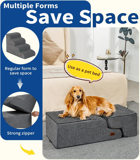 Dog Step for Bed, Dog Stair 4-Step 35D Pet Stair 19.7" H for High Bed or Sofa Non-Slip Balanced Pet Step Indoor, Grey