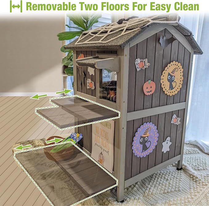 GUTINNEEN Outdoor Cat House Weathproof Two Story Feral Cat Shelter for Winter with Escape Doors