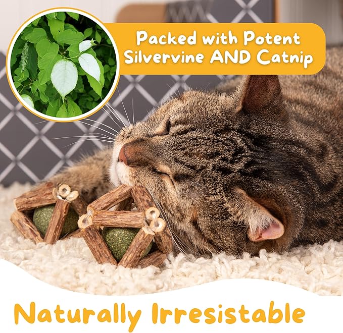 Hide & Scratch Premium Silvervine Catnip Balls (3 Pack) - All Natural, Hand-Woven Cat Toy to Stimulate Play and Promote Dental Health; Cat Chew Toys for Indoor Cats