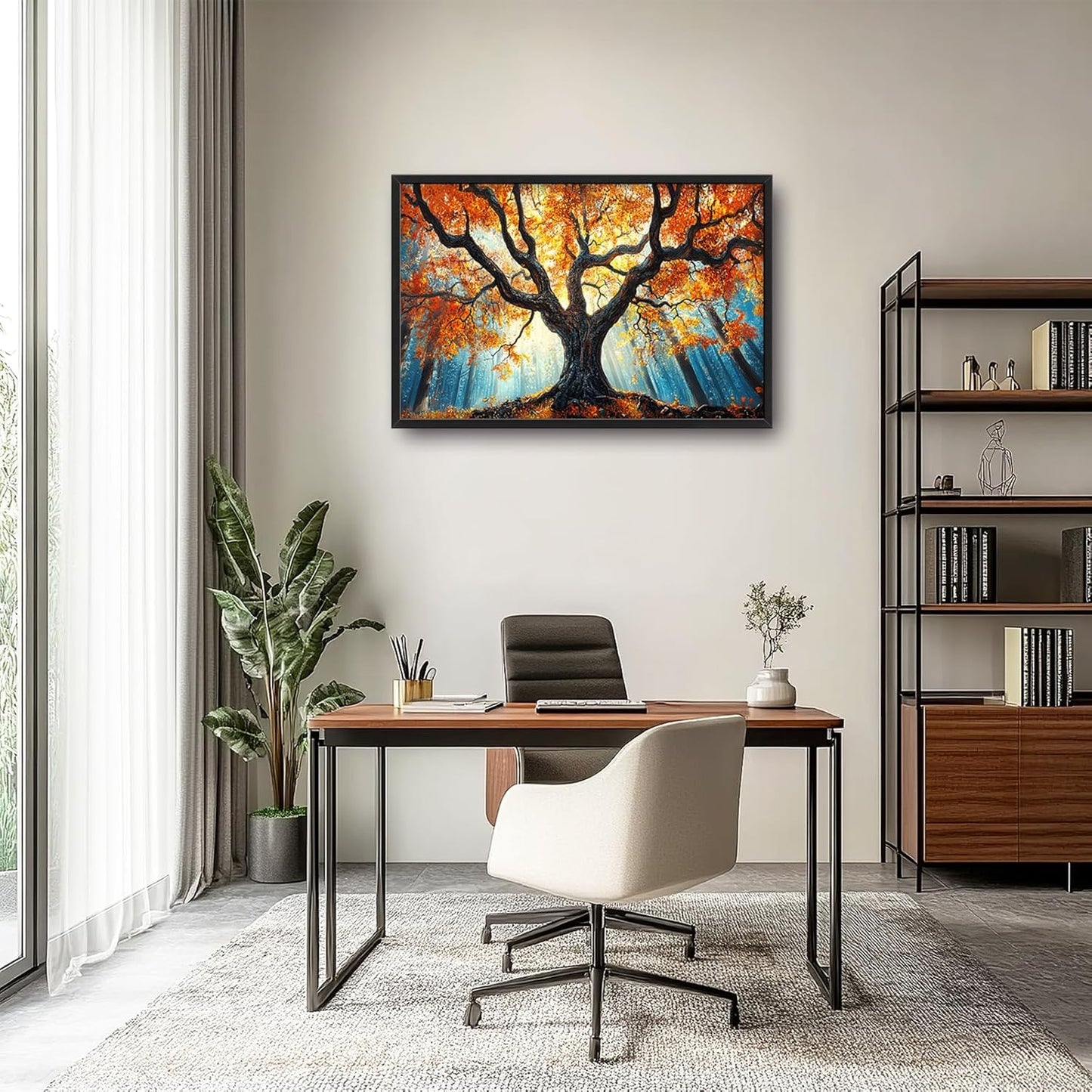 Extra Large Tree of Life Framed Wall Art for Living Room,Fall Autumn Forest Sunrise Landscape Pictures Wall Decor,Nature Canvas Print Painting Modern Artwork Bedroom Office 36L" x 24W"