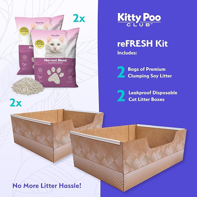 Kitty Poo Club Leakproof Disposable 2-Pack Cat Litter Box with 2 Bags Soy Litter | Superior Odor Control & Recyclable Design | Perfect for Travel, Multi-Cat Homes & Daily Use