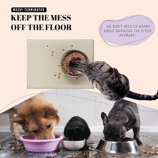 AVERYDAY 18x10'' Dog Mat for Food and Water, Waterproof Silicone Mat with Non-Slip Rubber for Dogs and Cats