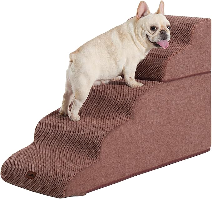 Made4Pets Dog Stairs Ramp for High Bed, 5-Step Pet Stairs for Bed Couch Sofa Climbing, 35D Foam Pet Steps for Small Dogs and Cats, Non-Slip Bottom Dog Steps, Brown