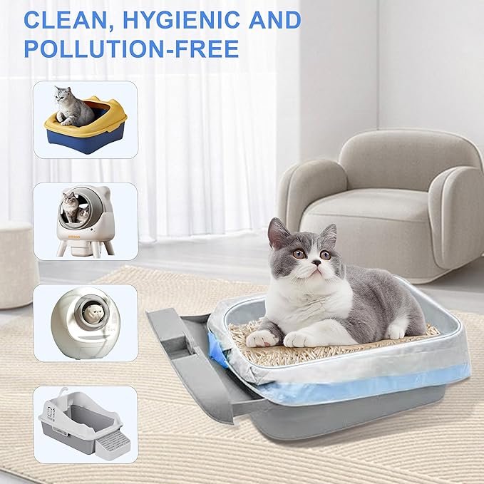 Litter Box Liners, 100 Count Drawstring Cat Box Liners, Tear Resistant Heavy Duty Cat Litter Bags for Litter Box, Pre-Separated for Easy Access, Easy Clean Up, Pet Supplies 25"x 16", White
