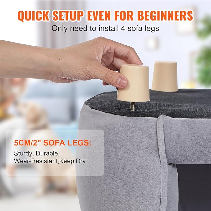 VEVOR Dog Bed, Dog Couch Pet Sofa for Small Dogs and Cats, Soft Velvety Washable Pet Couch and Chair, 60 lbs Load Capacity, Gray