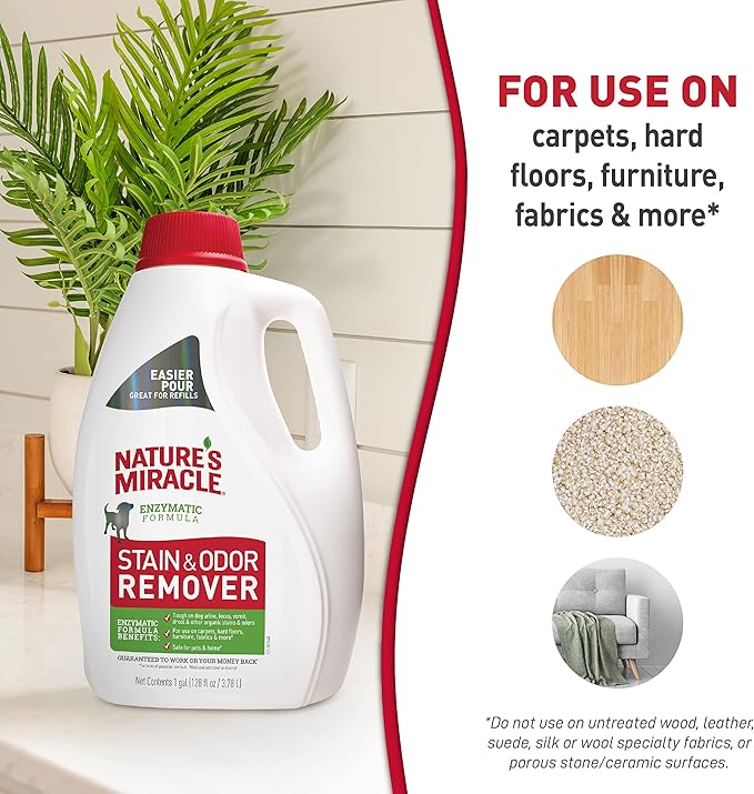 Nature’s Miracle® Stain & Odor Remover, Tough on Dog Urine, Feces, Vomit, Drool and Other Organic Stains and Odors, 1 Gallon