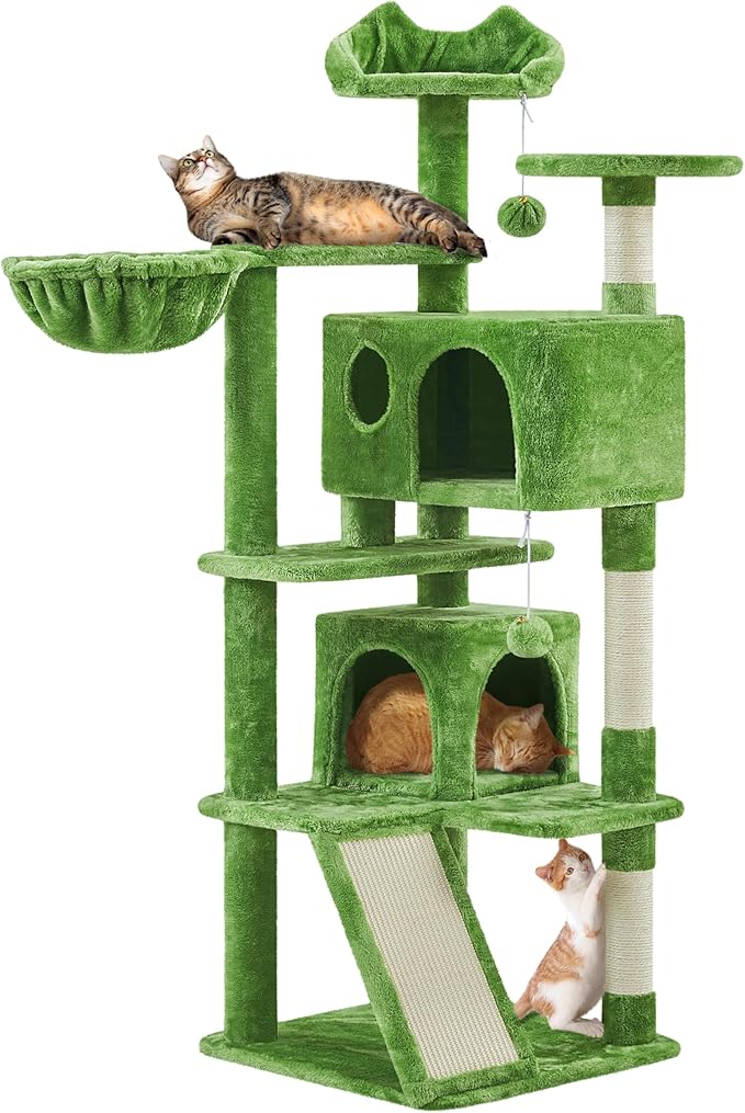 Topeakmart Cat Tree, 57in Cat Tree Tower for Indoor Cats with Basket Top Perches Sisal Scratching Board and Dalling Ball, Cat Activity Center for Kittens