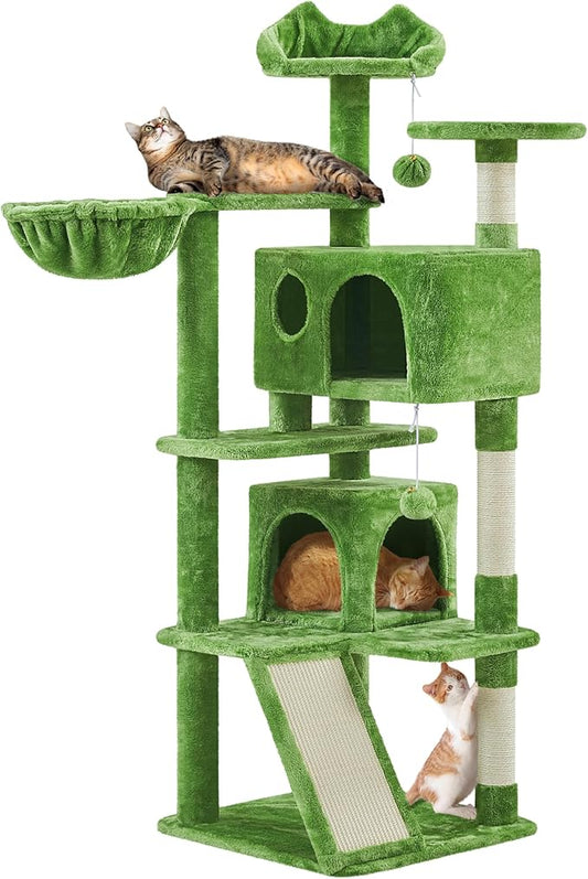 Topeakmart Cat Tree, 57in Cat Tree Tower for Indoor Cats with Basket Top Perches Sisal Scratching Board and Dalling Ball, Cat Activity Center for Kittens