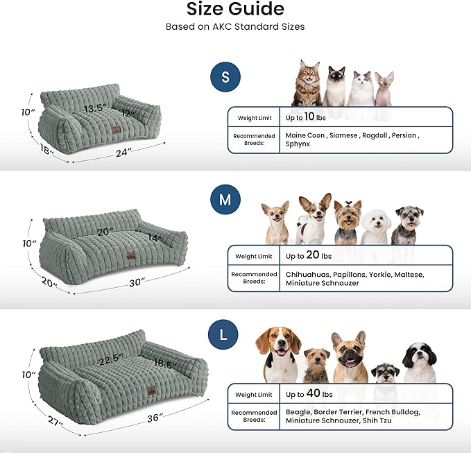 Cute Small & Medium Dog Couch Bed – Supportive & Fluffy Pet Sofa with Faux Rabbit Fur Washable Cover in 3D Diamond Pattern, 36" Grey