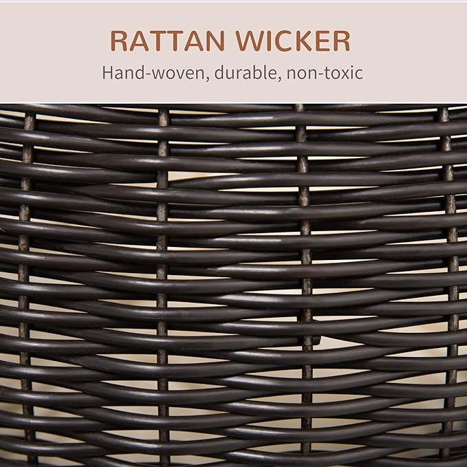 PawHut Elevated Cat Bed with Rotatable Egg Chair Pod, Cat Basket Bed with Thick Cushion, Natural Mat Grass Woven Kitty House, Coffee