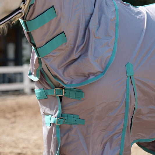 Horse Fly Sheet with Detachable Neck Cover & Belly Wrap, Adjustable Fly Sheet for Horses, Ventilated Airflow Mesh Equine Cooling Summer Flysheet Grey 72