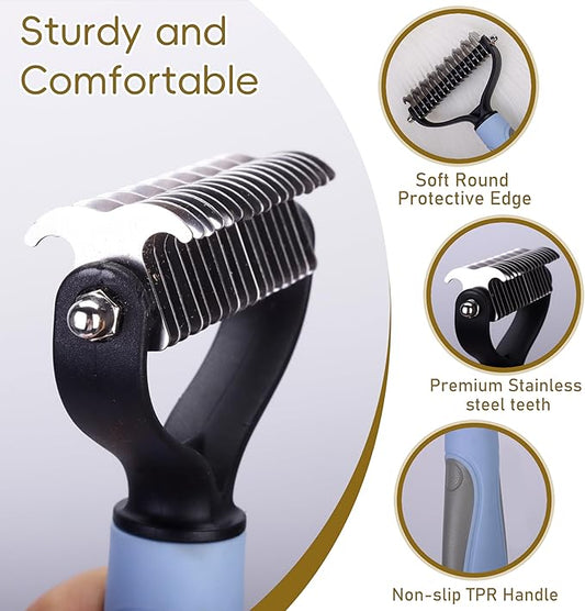 Upgraded Cat & Dog Knotting Comb + Grooming Kit – Hidden Blade Safe Tangle Remover, Non-Slip Handle, Includes 4 Knotting Combs & 1 Pet Grooming Brush