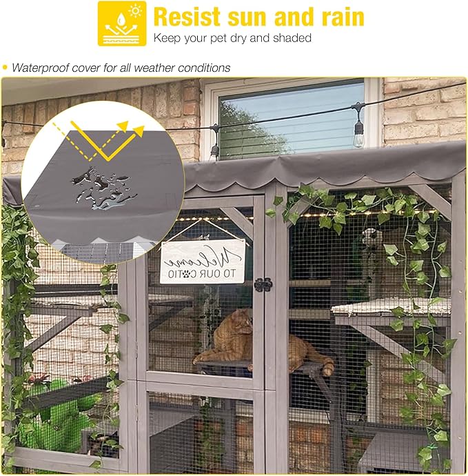 Aivituvin Cat House Outdoor Catio Kitty Enclosure with Super Large Enter Door,Wooden Cat Cage Condo Indoor Playpen with Platforms,Small House,70 Inch