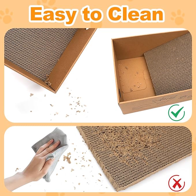 L-Shaped Cat Scratcher 2-in1 Scratching Board for Indoor Cats Protecting Furniture Cardboard Box Scratch Pad with Ball Toy