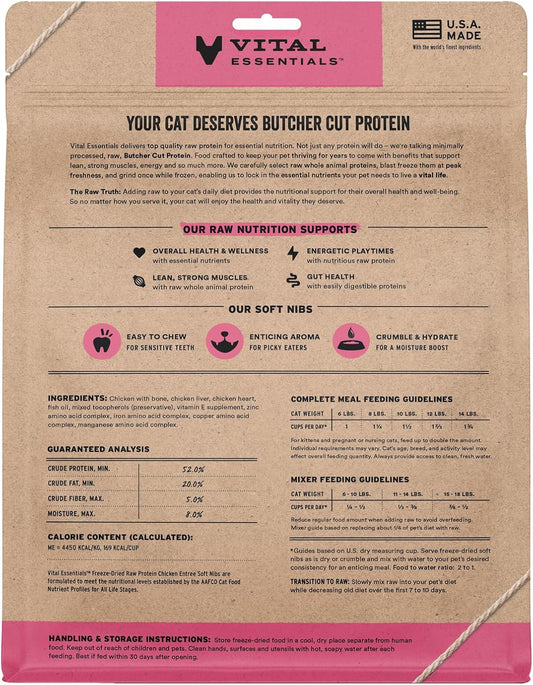 Vital Essentials Freeze-Dried Raw Chicken Meal or Mixer Cat Food Soft Nibs | 99% Chicken, Organs & Bone | 12 oz