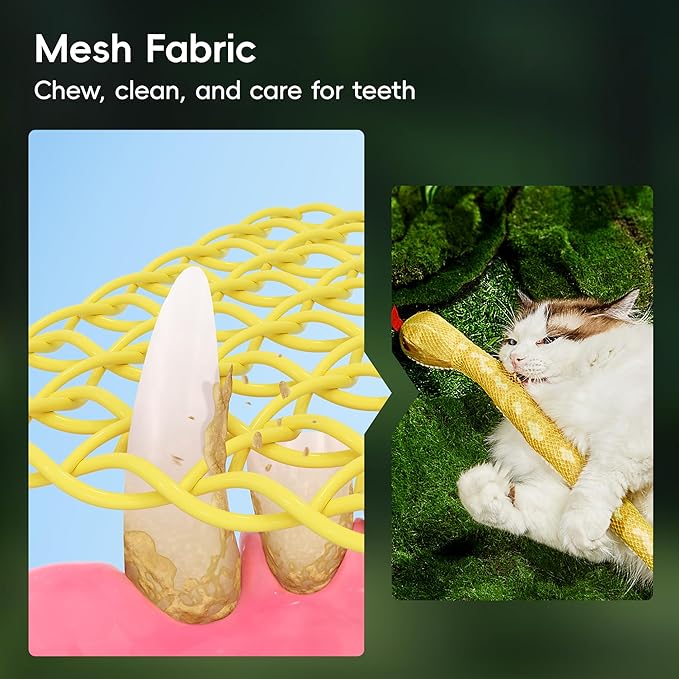 Potaroma Cat Toys Realistic Snake Catnip Crinkly Sound Toy 2 Pcs, Mesh Fabric for Teeth Cleaning, Interactive Kicker Toys for Indoor Kitten Exercise 20 Inches, Green and Yellow