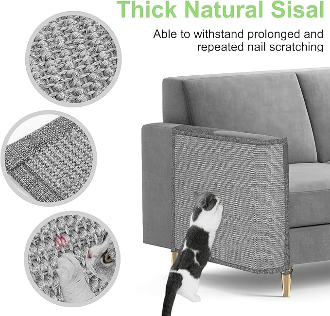 Cat Scratch Couch Protector,23.6L*19.6W inch Scratching Furniture Protector Pad,Cat Scratch Sofa Arm Sheild with Grey Natural Sisal for Protecting Couch Sofa Chair Furniture (Grey/Right Hand)