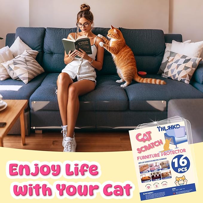 Cat Scratch Furniture Protector: 16 Pcs Couch Protectors Tape from Cats Claws Scratching Single Sided Clear Sticky Sheets Proof Clawing Sofa Corner Protection Cover Anti Scratch for Furniture