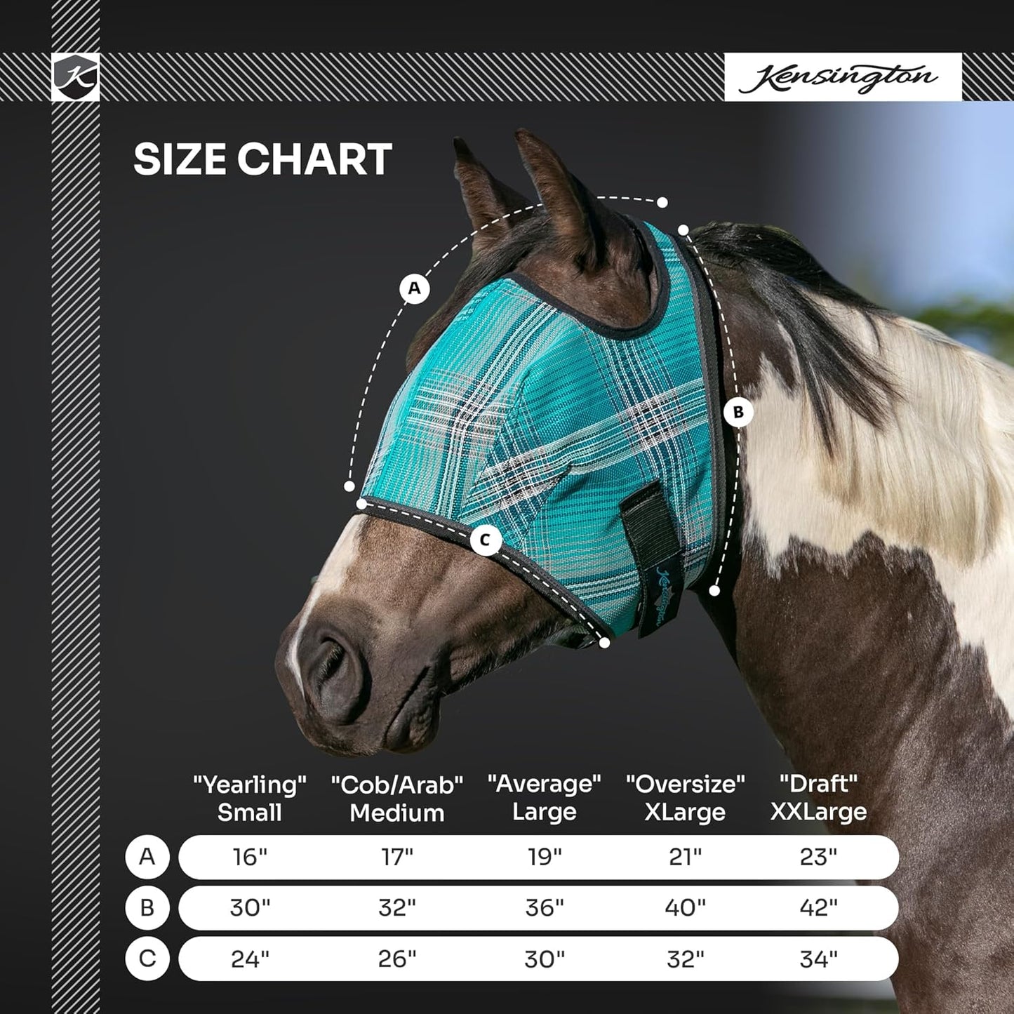 Kensington Fly Mask Web Trim Protects Horses Face and Eyes from Bites and Sun Rays While Allowing Full Visibility Ears and Forelock Able to Come Through The Mask, Large, Lavender Mint