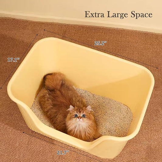 Vealind Jumbo Litter Box, XL Litter Boxes for Big Cats, Extra Large Space, High Sided Litter Pan, Leak-Proof & Anti-Splashing, Easy Clean & Durable (25” * 17” * 13” Yellow)