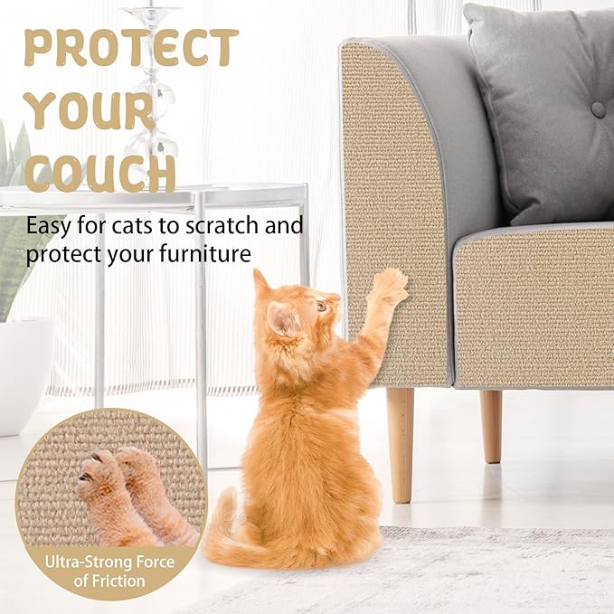 Climbing Cat Scratcher Mat Trimmable Cat Scratching Post Carpet 118’’x15.8’’ Self Adhesive Carpet Mat Pad Replacement for Cat Tree Shelves Post Couch Wall Furniture Steps DIY Protector (Beige)