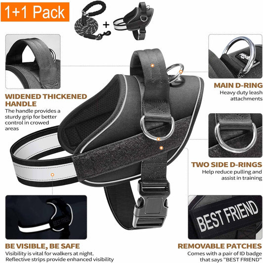 Haapaw Essential Dog Harness, No Pull Pet Vest with 3 Leash Clips, No Choke, Reflective, Adjustable and Padded, for Easy Walking and Training for Large Dogs(XL, Black)
